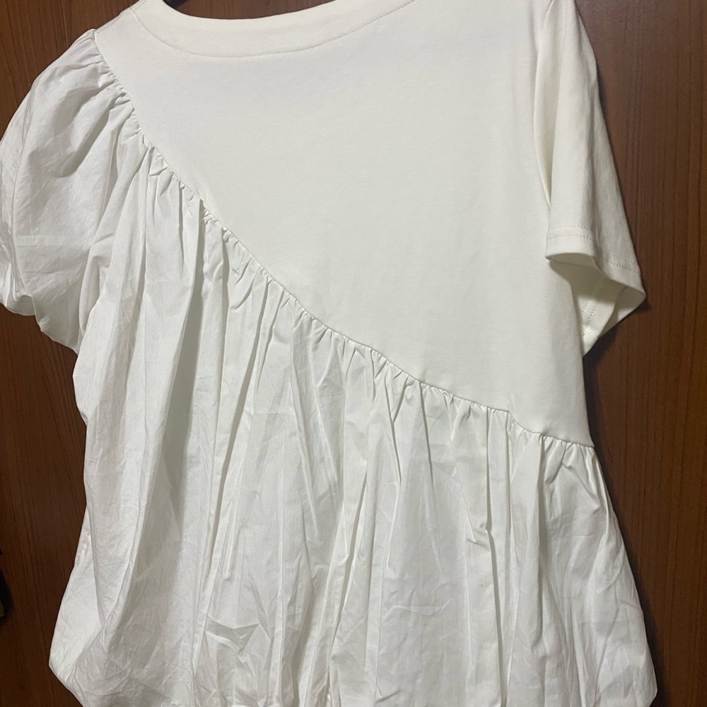 N ByNancy Bubble Hem puffed sleeve White Babydoll Y2K Women's Summer Top Size M - Picture 3 of 8